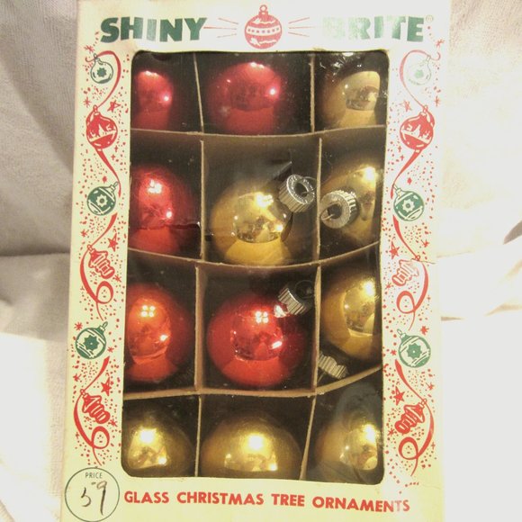 VTG SHINY BRITE GLASS ORNAMENTS, 1.5'' BALL, W/BOX, SET OF 12 - Picture 1 of 7